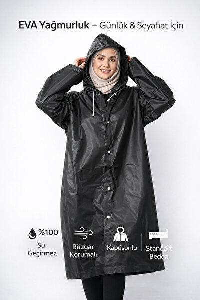 Eco Lounge Eva Raincoat Hooded Snaps Water and Windproof Standard Size Overcoat