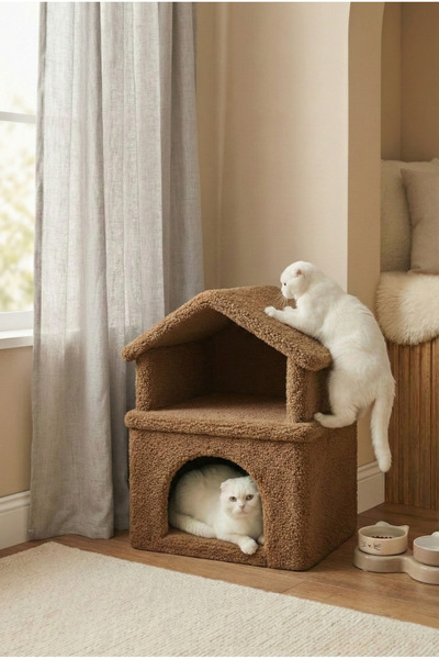 eda hacıoğlu edam bedding group Teddy Kumaş İki Katlı Kedi Evi | Peluş, Yumuş...