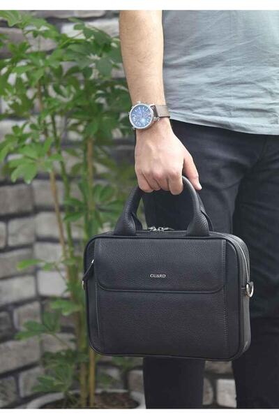 GUARD Black Leather 11' Inch Laptop Bag