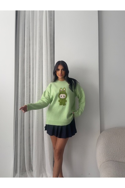 erki triko Crew Neck Character Embroidered Knit Sweater