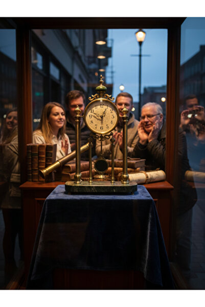 Arya Klasik Masaüstü Sarkaçlı Saat 42x28 cm – Metal Gövde, Mermer Taban, Deko...