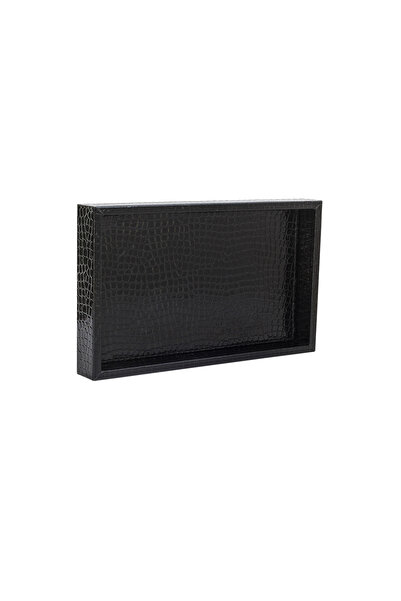 MOENAStudio Small Size Shiny Black Crocodile Pattern Faux Leather Tray