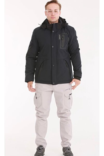 ATKGİYİM معطف Atk Giyim للرجال باللون الأسود المقاوم للماء بغطاء رأس للاستخدا...