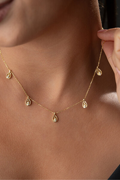 Silvano Jewelry 925 Ayar Gümüş Altın Kaplama Damla Model Şans Kolye