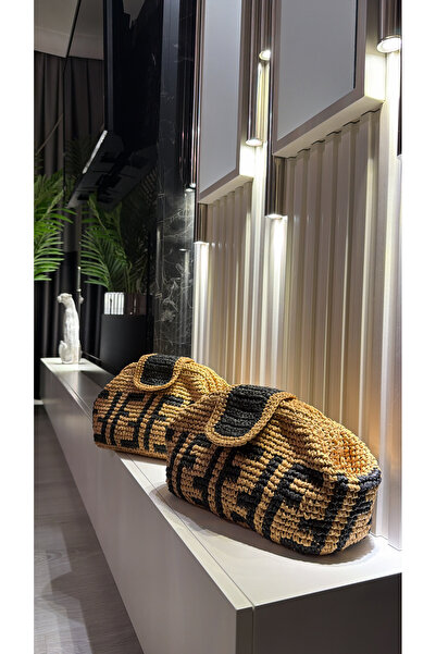 WOMANBAG EL YAPIMI MARKA MODEL FNDİ HASIR CLITCH EL ÇANTASI(39x22cm)