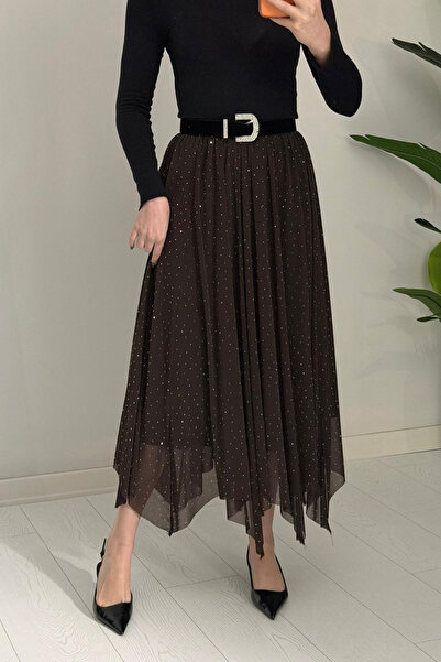 MOZENA Fusta din tul cu tăietură asimetrică și căptușeală interioară