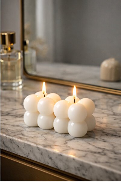 Lumiarte 2’li Bubble Küp Mum Seti 4x4 cm | El Yapımı Dekoratif Lüks Mum ( Hed...