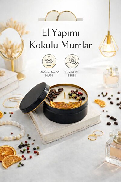 Flow Home Dekoratif Lüks Soya Mum,El Yapımı Mum,Metal kutu ,Karabiber Detay E...