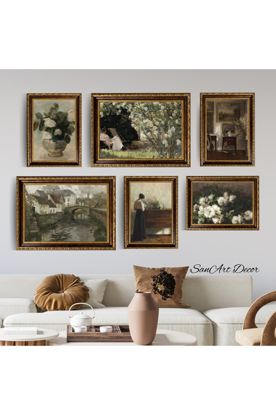 Sanart Framed Oil Painting Set, 6 Piece Paintings with Frame, Retro Paintings...