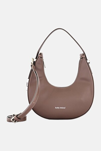Kathy Ireland Women Leather Brand Logo Shoulder Bag, Dark Taupe