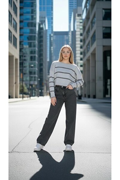 comfort jeans Pantaloni din denim Palazzo, elastici, din Lycra, gri zăpadă