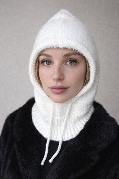 Şirin Giyim Aksesuar قبعة بالاكلافا النسائية البيضاء المصنوعة من صوف الأنجورا...