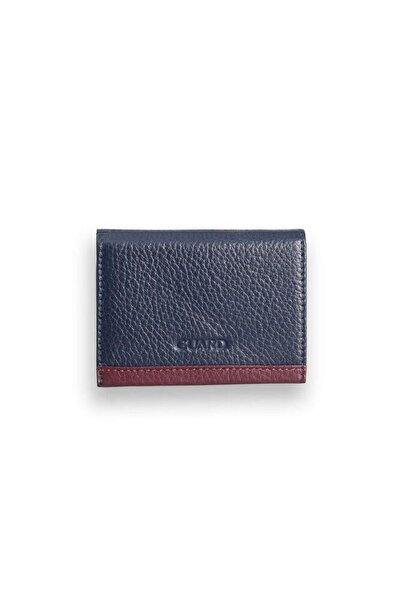GUARD Navy Blue - Claret Red Genuine Leather Card Holder with Double Color Co...