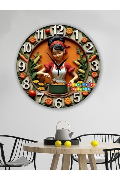 Bilge Lazer Bilge Ahşap RETRO TASARIM Dekoratif duvar Saati 2 D görünümlü ( k...