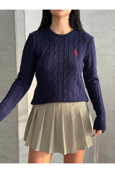 erki triko Crew Neck Embroidery Detailed Hair Knit Sweater