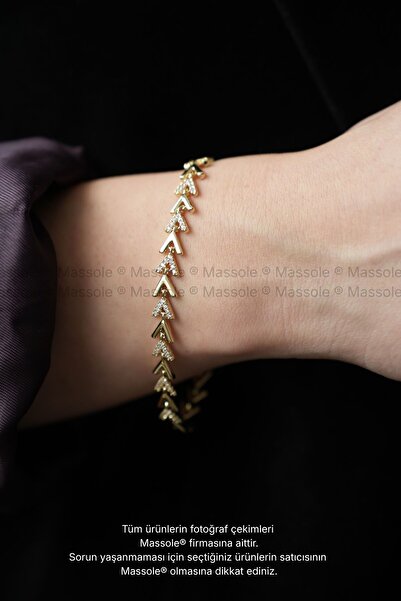 MASSOLE Women's Gold Color Fish Scale Patterned Zircon Stone Stylish Everyday...