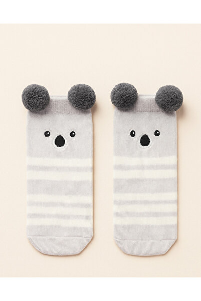Katia&Bony Baby Socks with Pompom Accessories, Cute Koala Patterned Socks, Gray