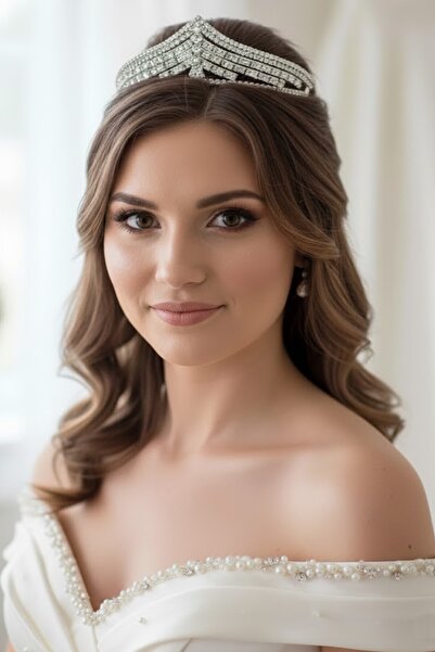 CAŞ DEKORASYON تاج زفاف من حجر الزركون مع نقش 'الوعد'