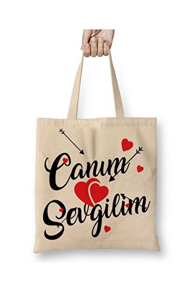 Toyaso Моята най-скъпа чанта от бял канвас за Свети Валентин с дълги дръжки з...