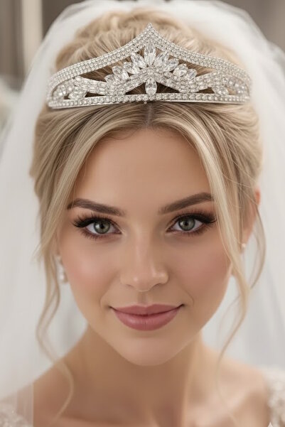 CAŞ DEKORASYON تاج زفاف من حجر الزركون مع نقش 'الوعد'