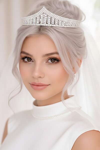 CAŞ DEKORASYON تاج زفاف من حجر الزركون مع نقش 'الوعد'