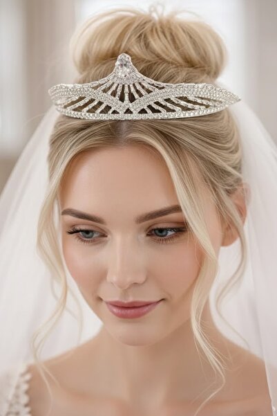 CAŞ DEKORASYON تاج زفاف من حجر الزركون مع نقش 'الوعد'