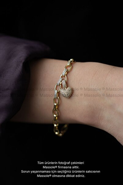 MASSOLE سوار نسائي ذهبي اللون بنمط سلسلة القلب مرصع بأحجار الزركون أنيق للاست...