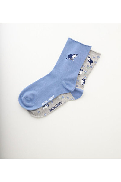 Katia&Bony Women's Cat Patterned 2-Piece Viscose Socks