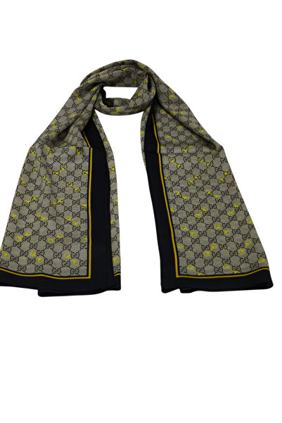 PİRAMİT Vual Silk Shawl g Pattern Black Yellow