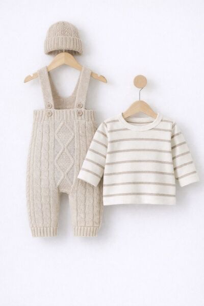 Minytrendy Erkek Bebek Çocuk 3 Parça Triko Bayramlık Takım Triko Kazak ve Ber...