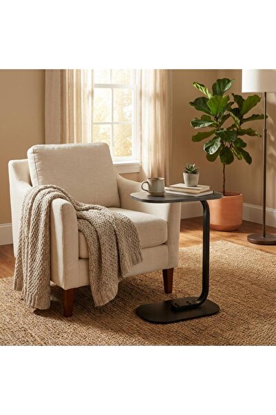 Palma homez C-shaped side table with a streamlined top - wood and metal, 60 c...
