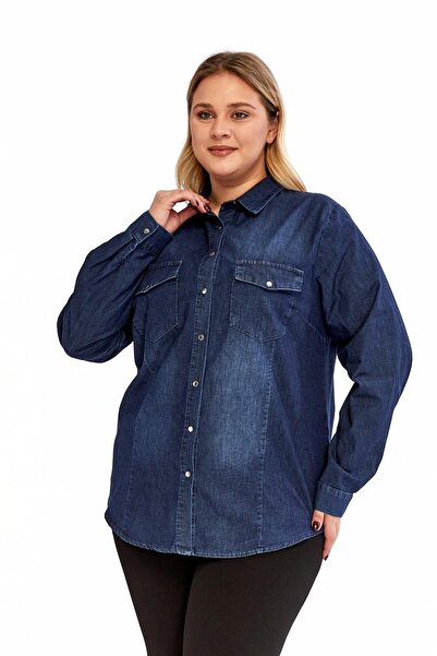 RMG Plus Size Tencel Navy Blue Shirt
