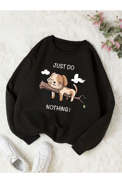 Kids سترة Just Do Dog مطبوع الشتوية للجنسين باللون الأسود