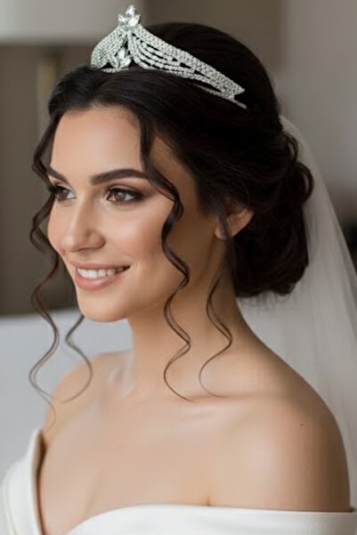 CAŞ DEKORASYON تاج زفاف من حجر الزركون مع نقش 'الوعد'