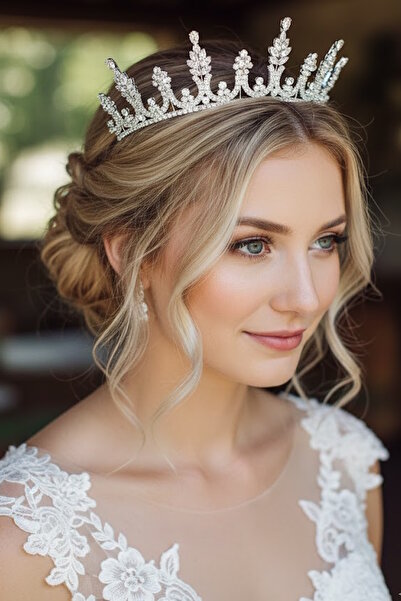 CAŞ DEKORASYON تاج زفاف من حجر الزركون مع نقش 'الوعد'