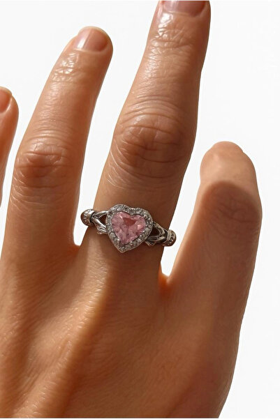 naaksesuar خاتم من الفولاذ الفضي اللون بتصميم قلب ويدين متشابكتين