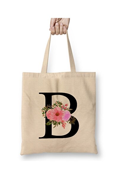 Toyaso Letter B White Cloth Bag Long Handle Shopping Bag Beach Bag