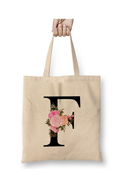 Toyaso Γράμμα F Λευκή υφασμάτινη τσάντα με μακριά λαβή Τσάντα αγορών Τσάντα π...