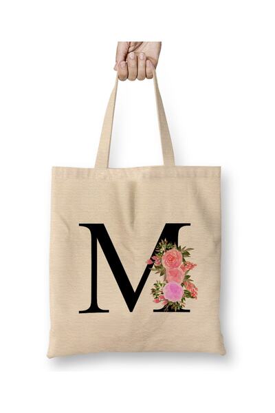 Toyaso Γράμμα Μ Λευκή υφασμάτινη τσάντα με μακριά λαβή Τσάντα αγορών Τσάντα π...