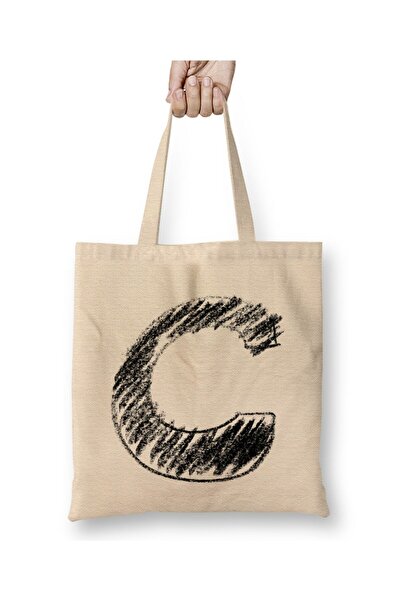 Toyaso Letter C White Cloth Bag Long Handle Shopping Bag Beach Bag
