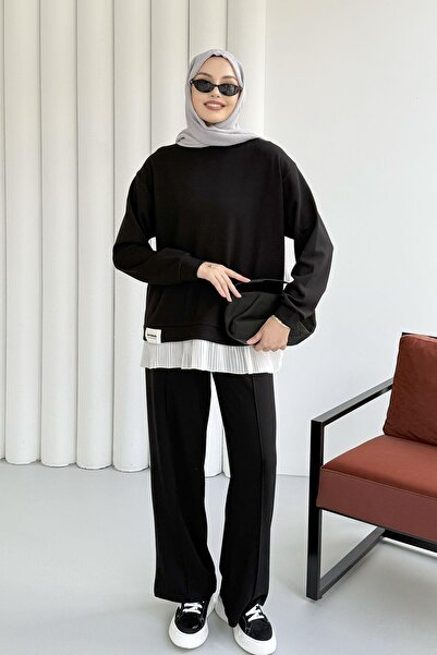 Trenddolabı Kadın Tesettür Salaş Altı Piliseli Tunik Pantolon Takım