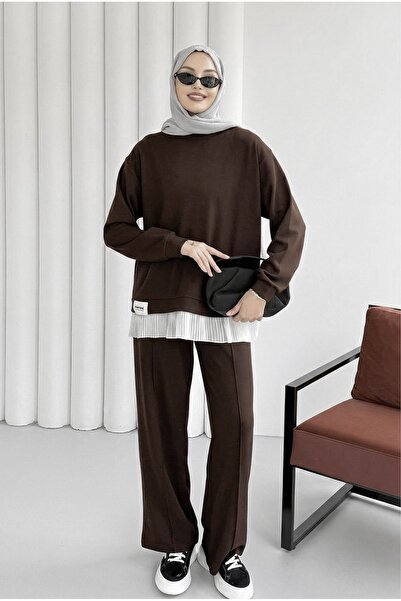Trenddolabı Kadın Tesettür Salaş Altı Piliseli Tunik Pantolon Takım