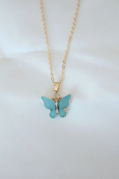Clariss Gold Plated Turquoise Color Pearlescent Butterfly Necklace