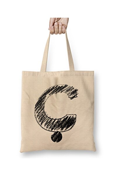 Toyaso Letter C White Cloth Bag Long Handle Shopping Bag Beach Bag