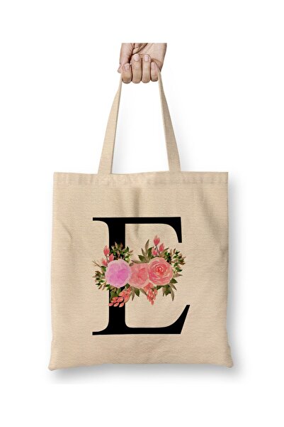 Toyaso Letter E White Cloth Bag Long Handle Shopping Bag Beach Bag