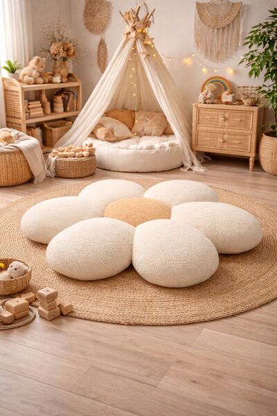 Cherry Bloom Cotton Papatya Teddy Bohem Çocuk odası Oyun Minderi Puf 90 cm ÇA...