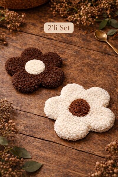 Cherry Bloom Cotton Papatya 2-Piece Coaster Set Teddy