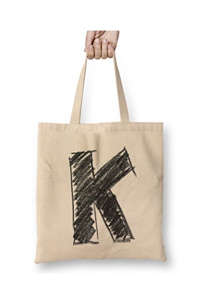 Toyaso Letter K White Cloth Bag Long Handle Shopping Bag Beach Bag