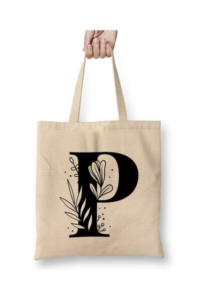 Toyaso Letter P White Cloth Bag Long Handle Shopping Bag Beach Bag