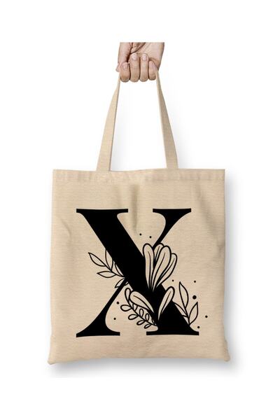 Toyaso Letter X White Cloth Bag Long Handle Shopping Bag Beach Bag